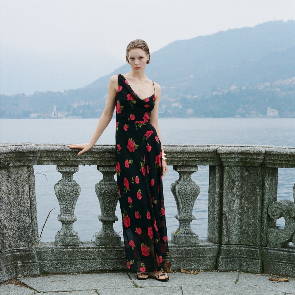 Mango Black Maxi Dress with Red Rose Print - Picture 6 of 10